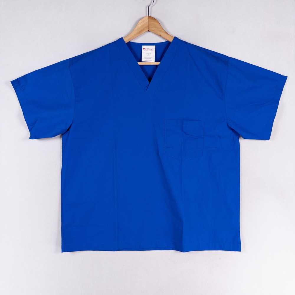 allheart Scrub Basics V Neck Top Unisex Large Blue Short Sleeve Pocket B-2000